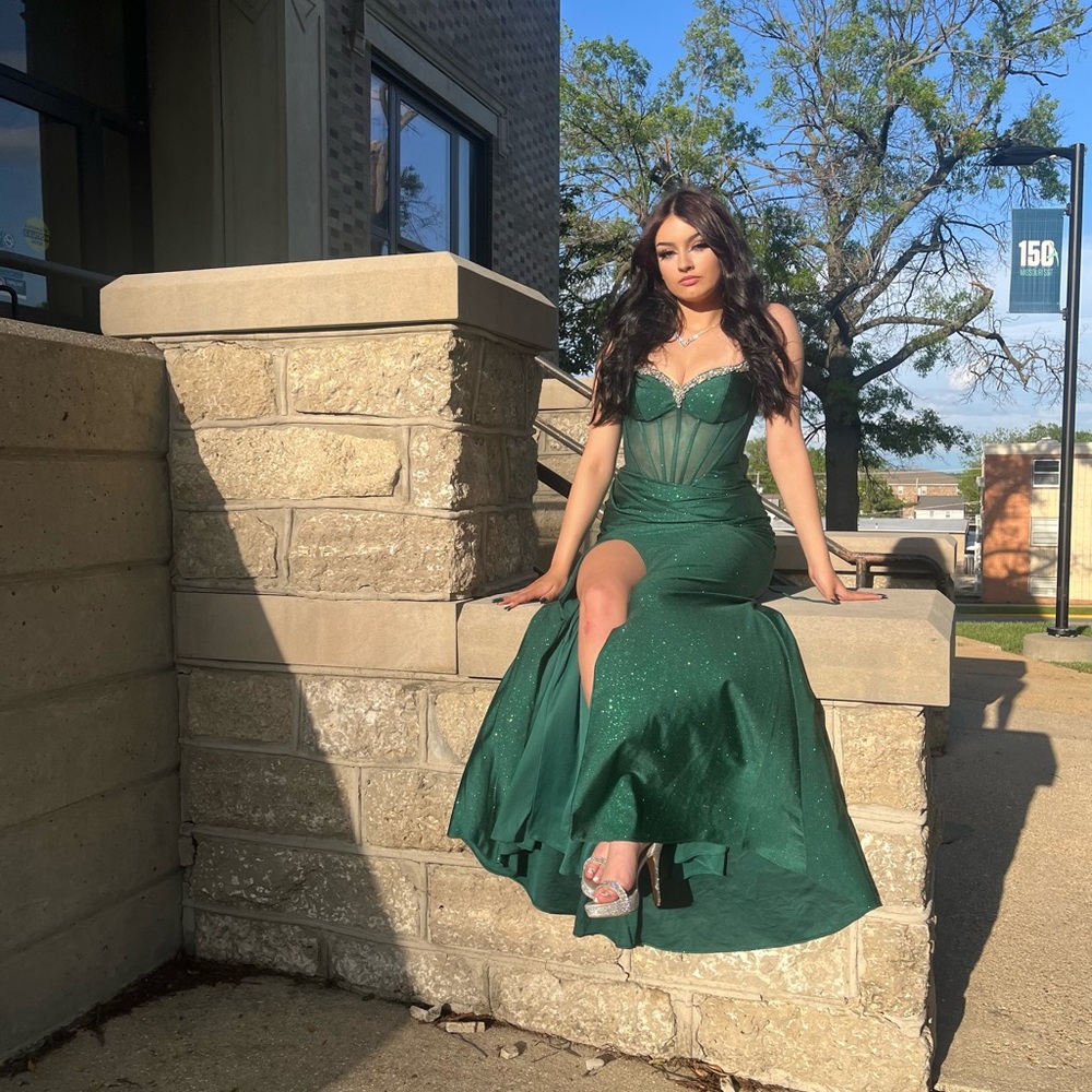 Ladivine Sheer-Bodice Long Prom Dress with Rhinestones CD307
